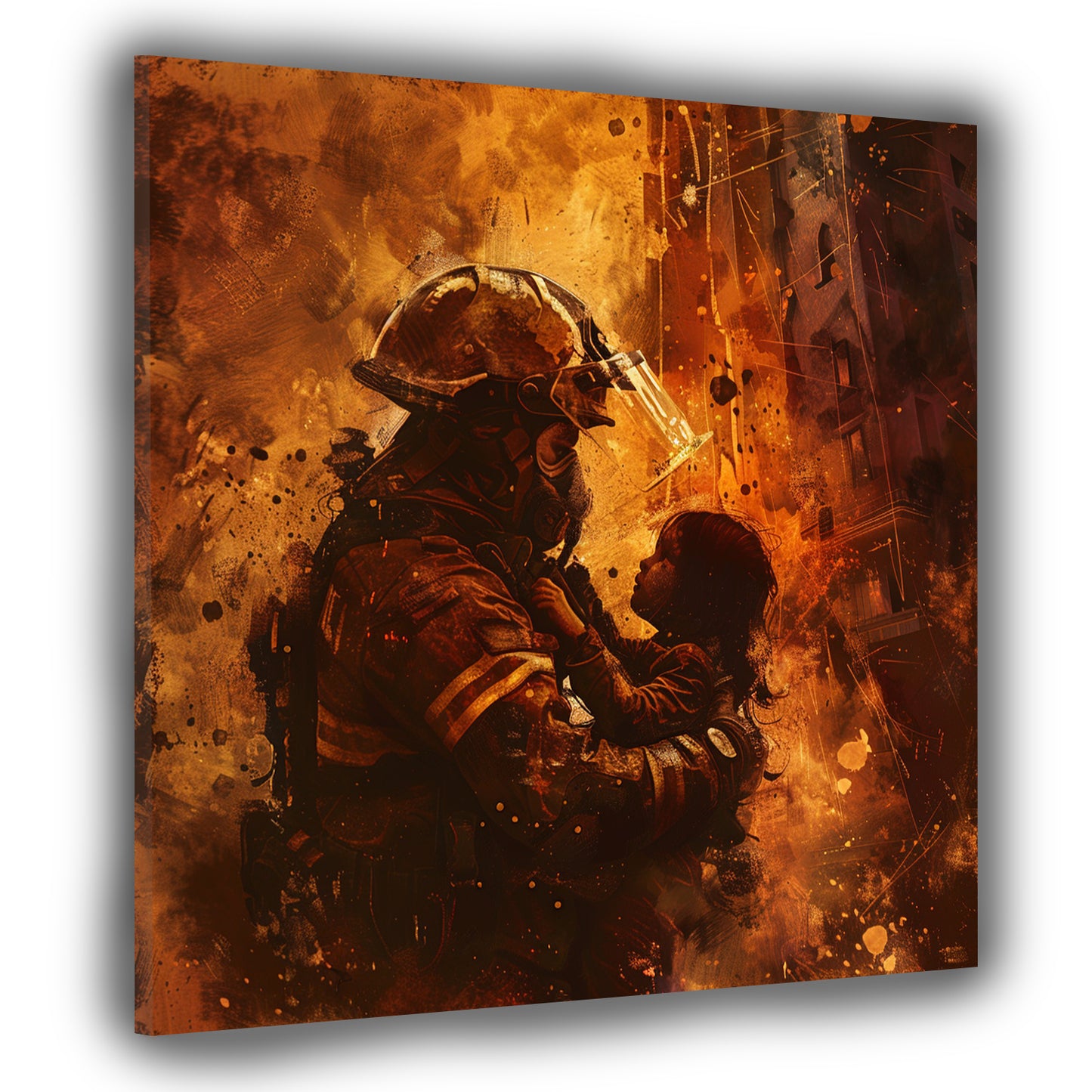 Wandbild abstrakt Beautiful Job Feuerwehrmann rettet Kind