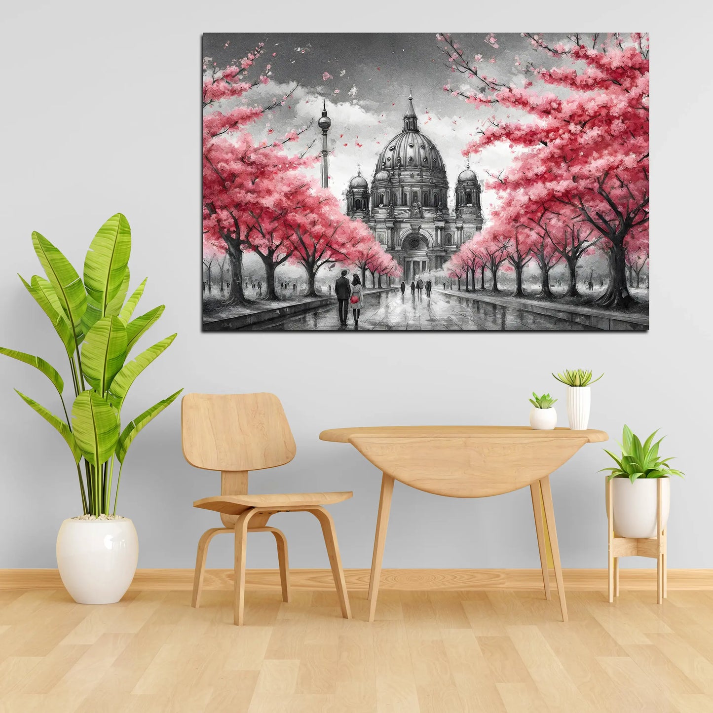 Wandbild abstrakt Berlin Bäume mit rosa Blätter