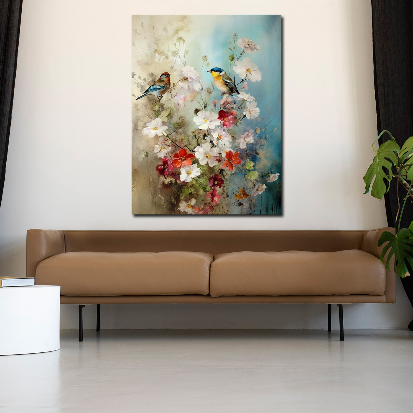 Wandbild abstrakt Blumen mit Vögel