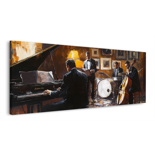 Wandbild abstrakt Jazz Musik Klavier Schlagzeug Band in Öloptik