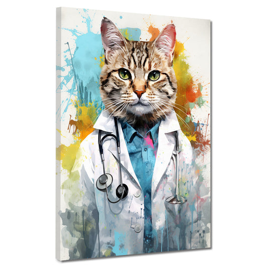 Wandbild abstrakt Katze als Doktor Pop Art