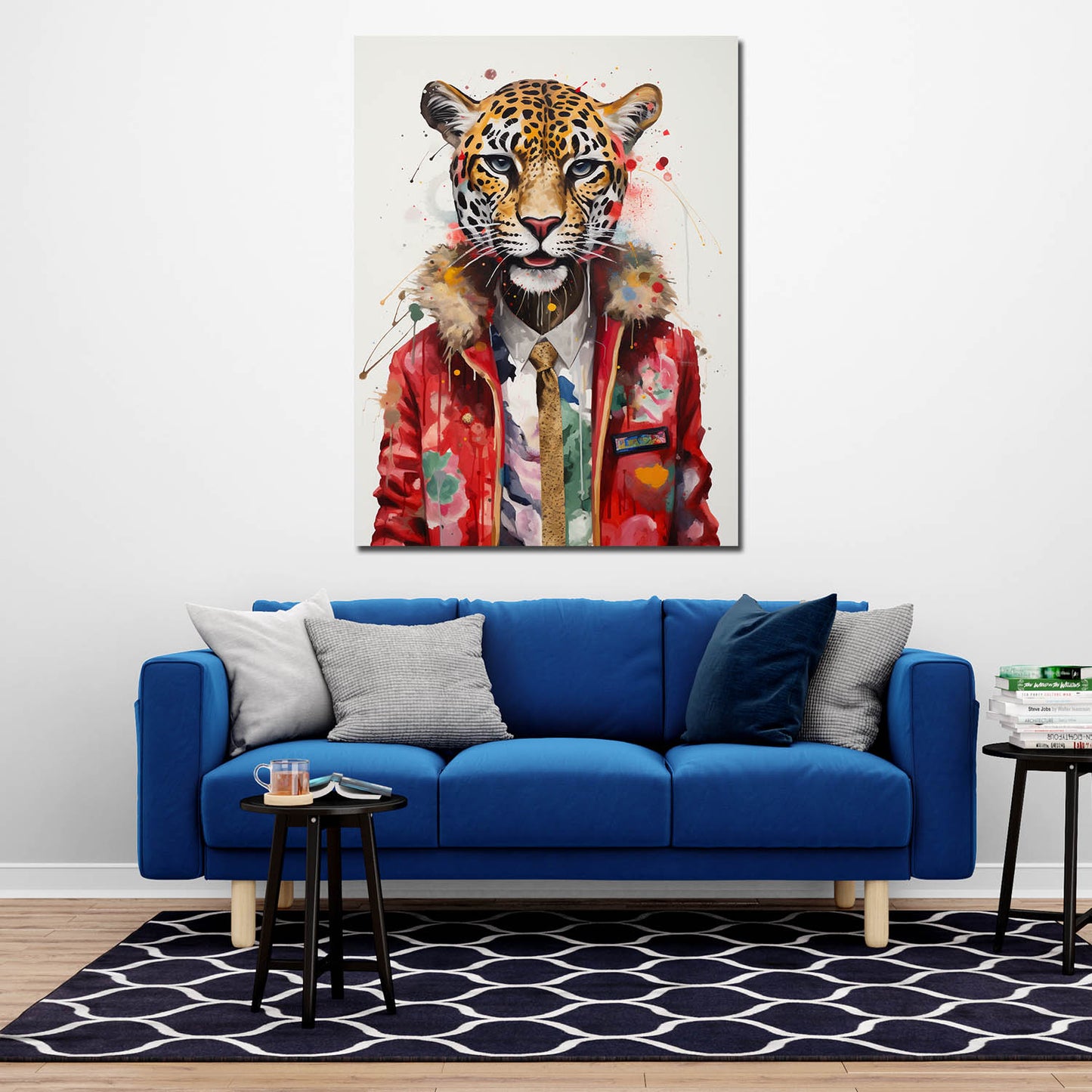 Wandbild abstrakt Leopard mit Krawatte Pop Art Cool Style