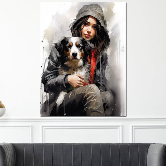 Wandbild abstrakt Mädchen mit Hund