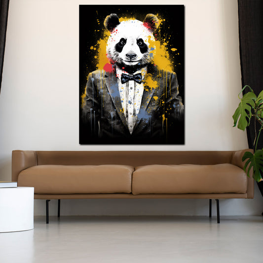 Wandbild abstrakt Panda im Anzug Pop Art Splash