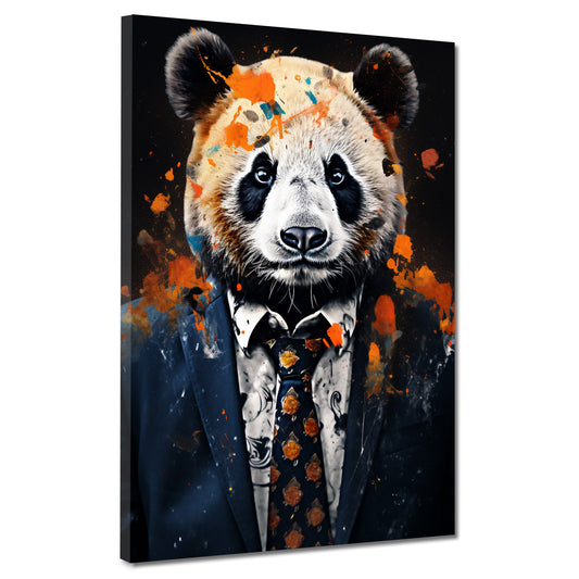 Wandbild abstrakt Panda im blauen Anzug Pop Art Splash