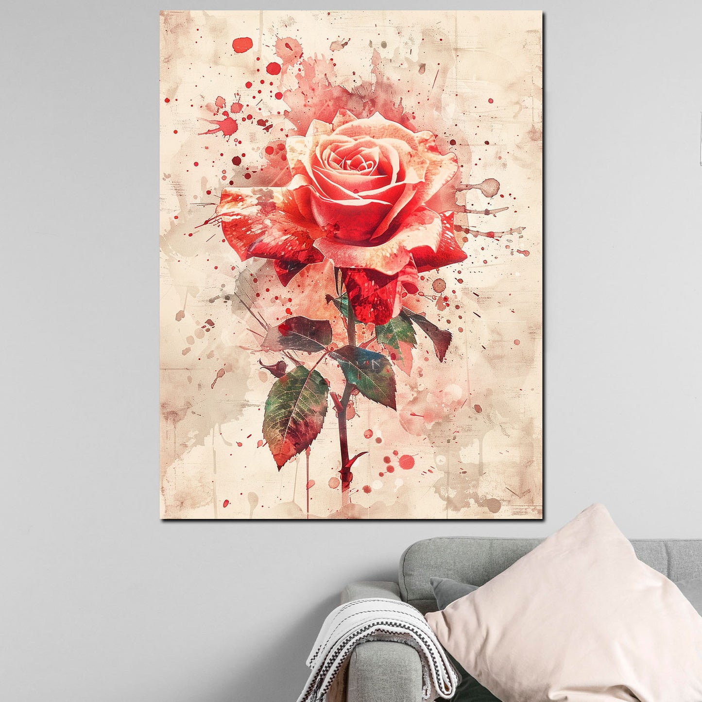 Wandbild abstrakt rote Rose in Aquarell Kunst