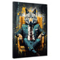 Wandbild abstrakt Wolf im Anzug Leder-Sessel Black Style