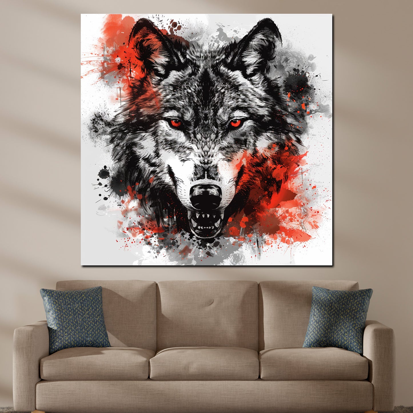 Wandbild abstrakt Wolf mit roten Augen