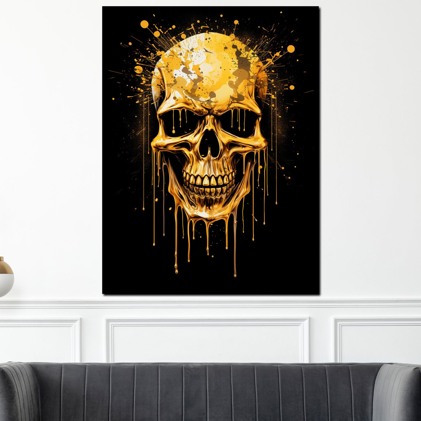 Wandbild abstrakt goldener Totenkopf Dark Style