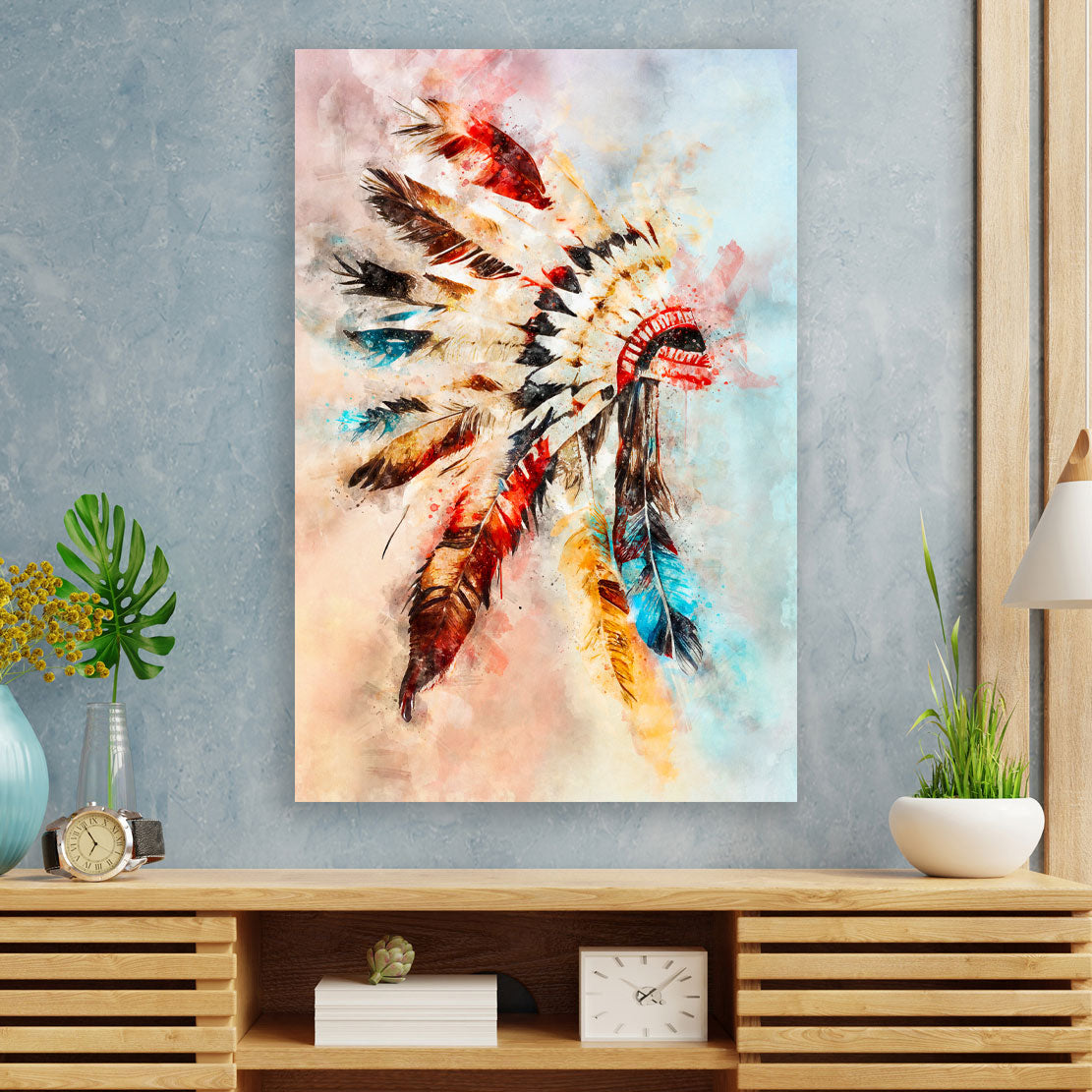 Wandbild abstrakt indischer Federschmuck Apache Colour