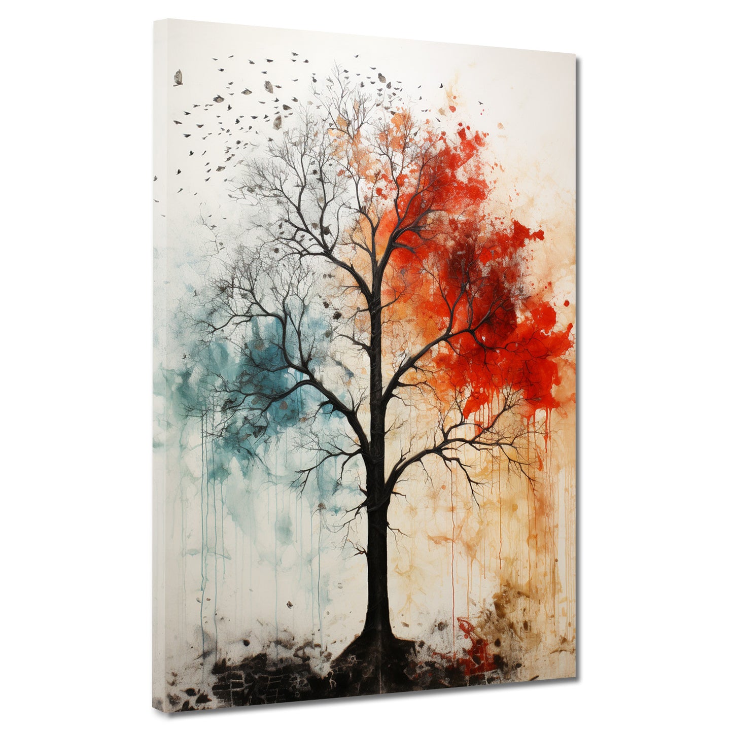 Wandbild abstrakt kahler Baum rot blau