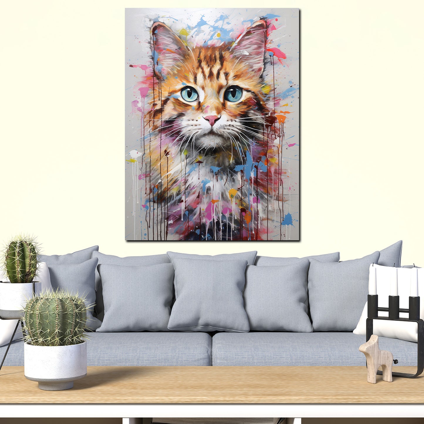 Wandbild süße Katze abstrakt splash