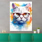 Wandbild abstrakt weiße Katze mit Brille Pop Art