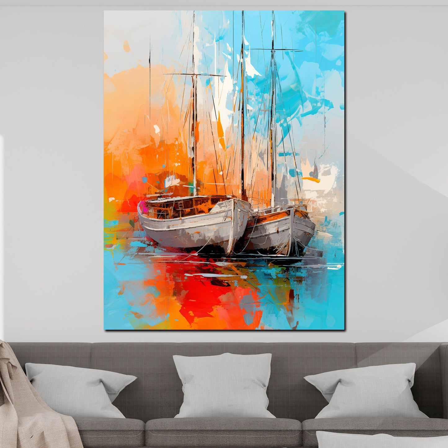 Wandbild abstrakt zwei Segelboote Painting Style