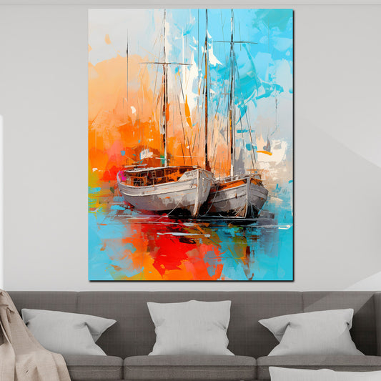 Wandbild abstrakt zwei Segelboote Painting Style