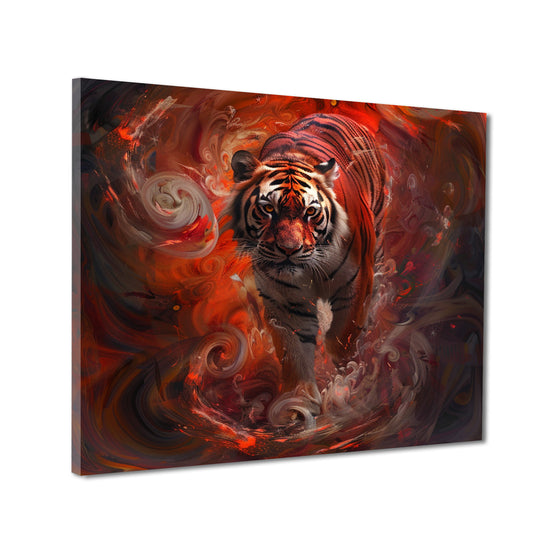 Wandbild abstrakter Tiger in rotem Wirbel