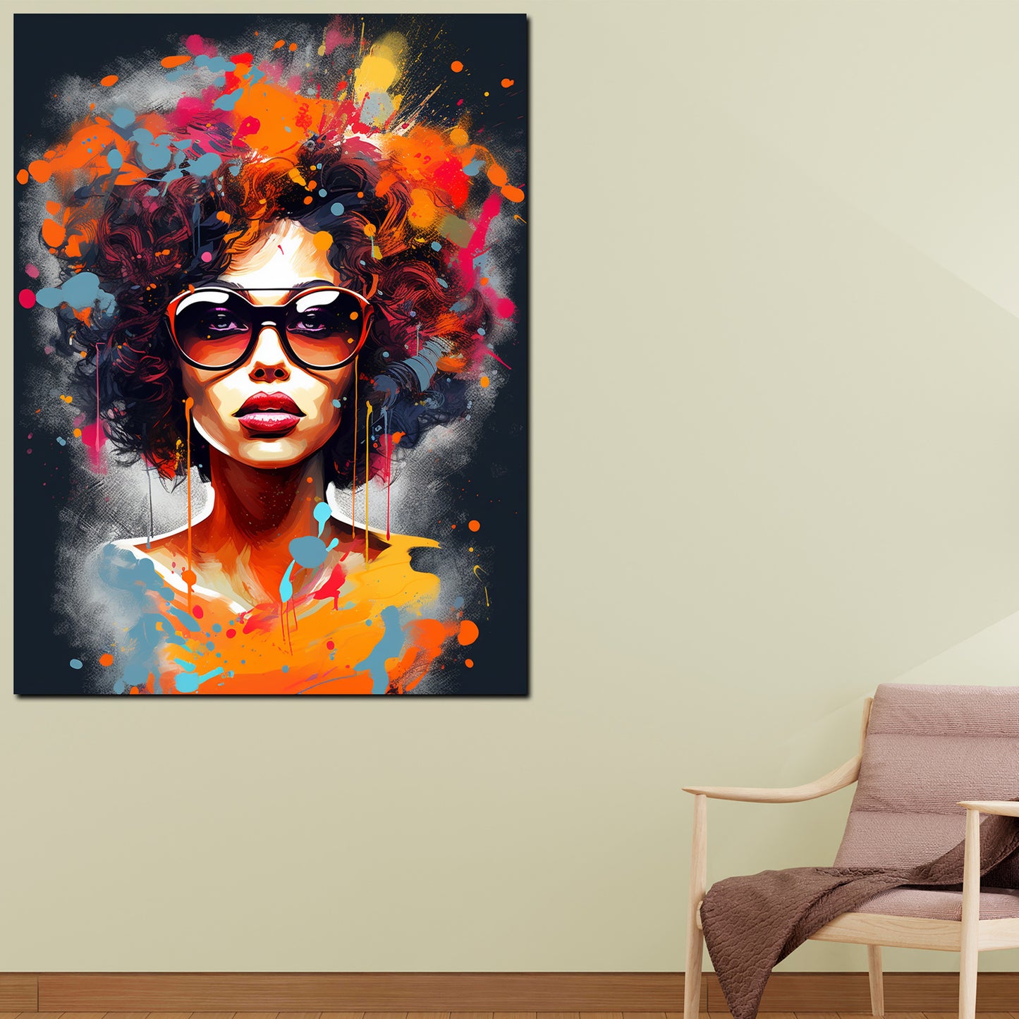 Wandbild afrikanische Frau mit Locken und Sonnenbrille Colour Style