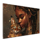 Wandbild afroamerikanische Frau mit Katze Gold modern