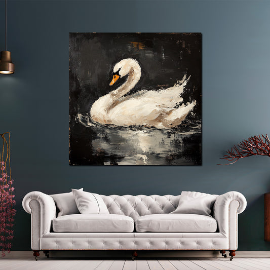Wandbild anmutiger Schwan auf dunklem Wasser Ruhe Eleganz modern