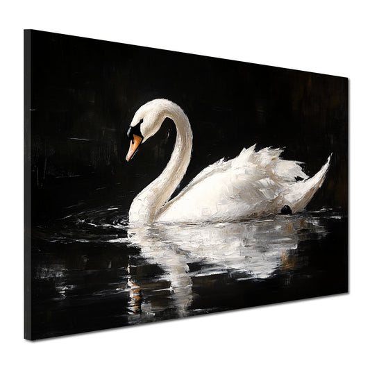 Wandbild anmutiger Schwan auf dunklem Wasser Spiegelung Eleganz modern