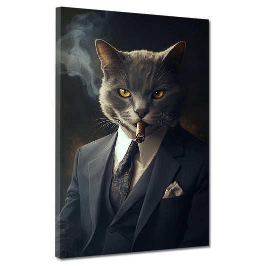 Wandbild charismatische Katze im Anzug & Zigarre Macht Stil modern