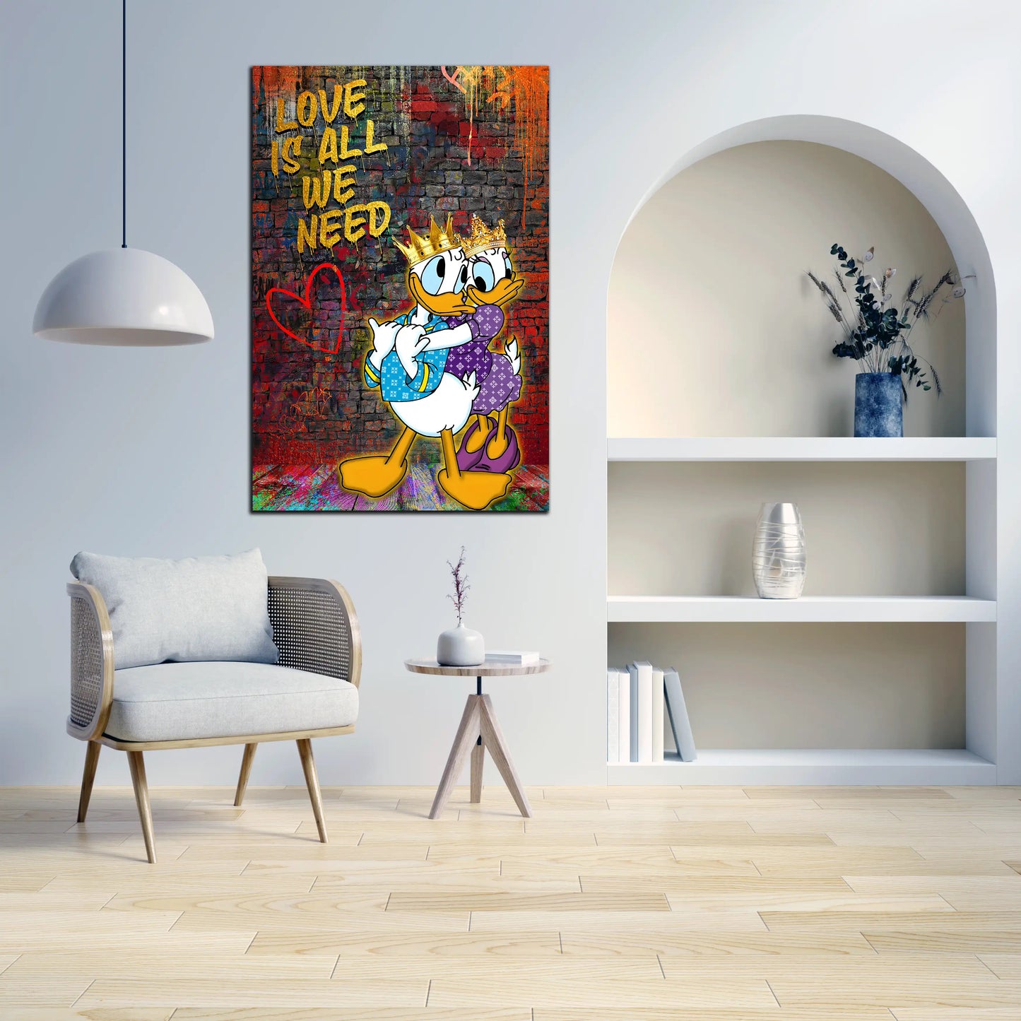 Wandbild King Duck Love Is All We Need, Kunst Pop Art Comic