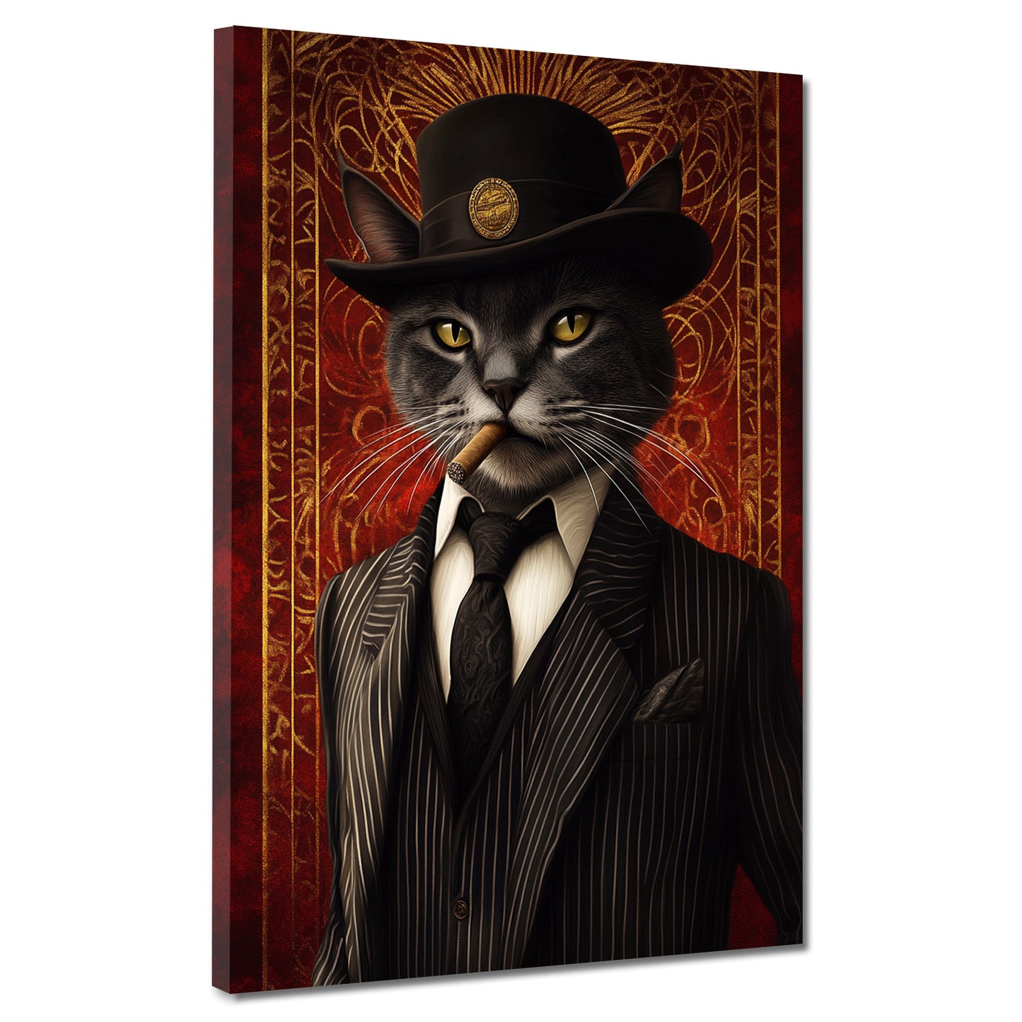 Wandbild coole schwarze Katze im Anzug mit Hut Stil Retro modern