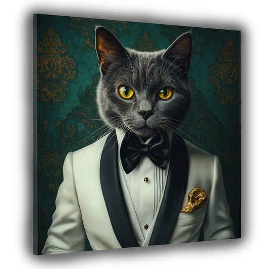 Wandbild edle Katze im weißen Smoking Stil Eleganz Luxus modern