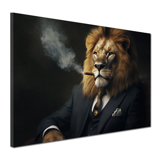 Wandbild edler Löwe im Anzug mit Zigarre Macht Erfolg Motivation