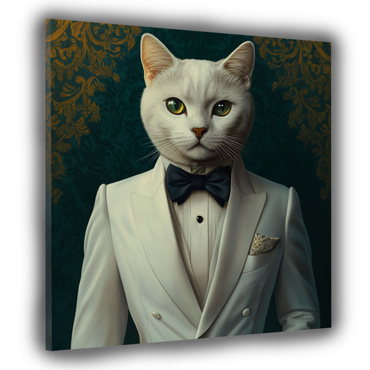 Wandbild elegante Katze im Smoking Retro Stil modern