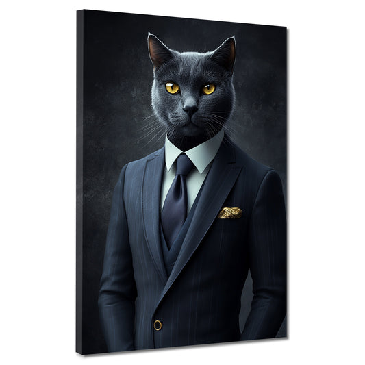 Wandbild elegante schwarze Katze im Anzug Stil Luxus modern