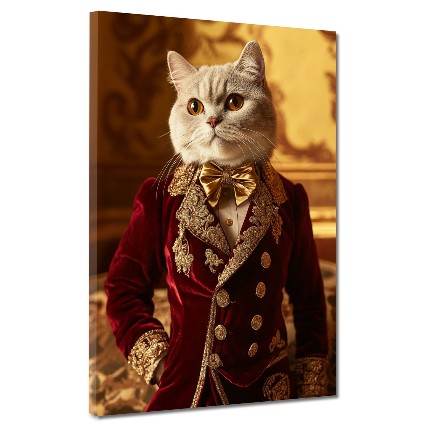 Wandbild elegante weiße Katze im barocken Gewand Adel Luxus Stil modern