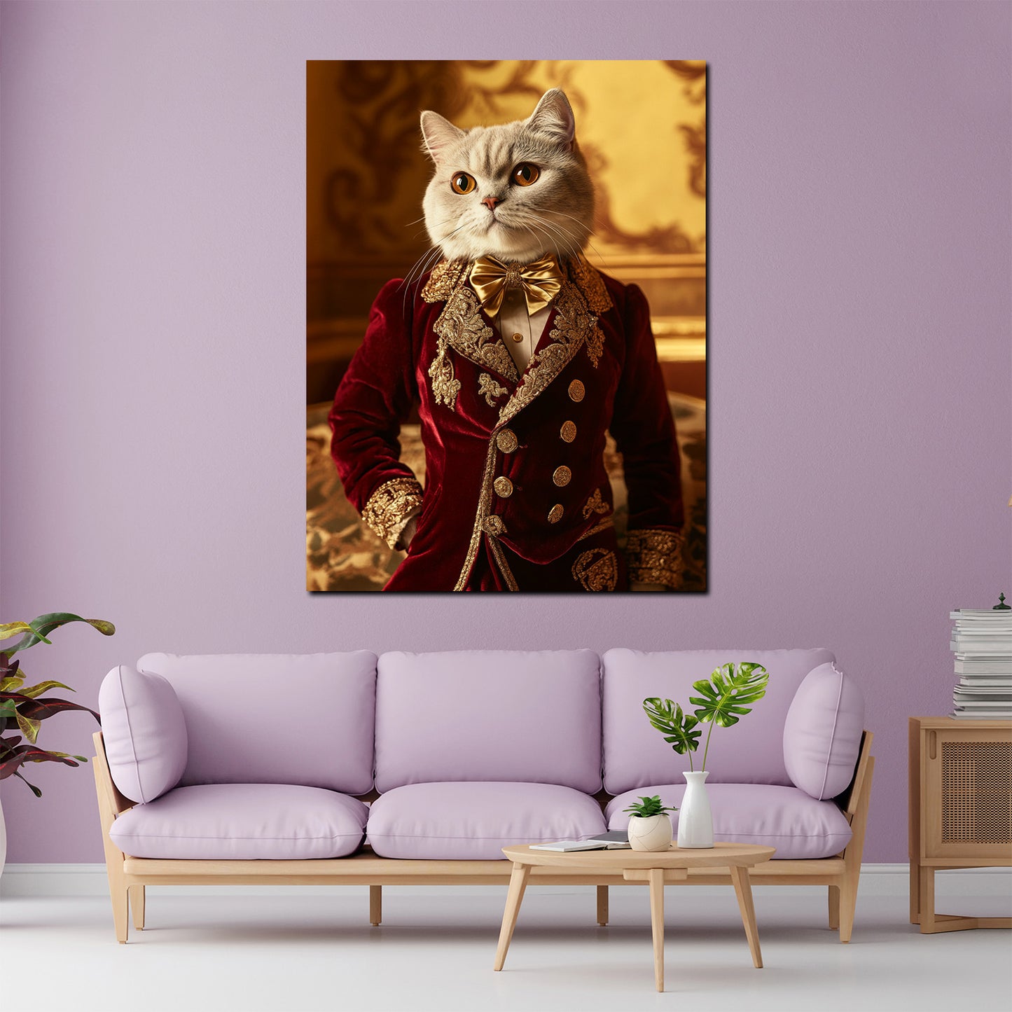 Wandbild elegante weiße Katze im barocken Gewand Adel Luxus Stil modern