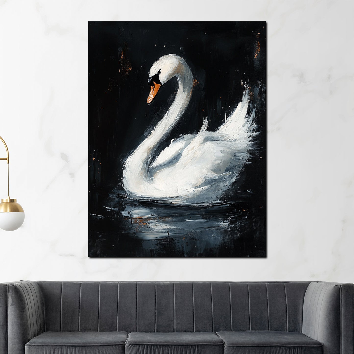 Wandbild eleganter Schwan im Wasser abstrakt modern