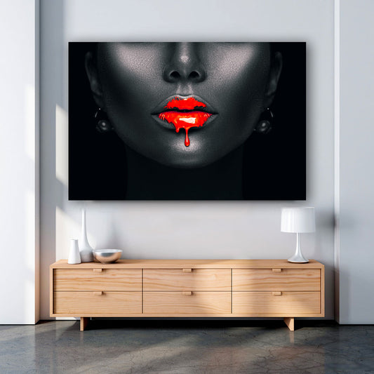 Wandbild Schönheit mit roten Lippen Face Art