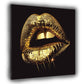 Wandbild goldene Lippen auf schwarz