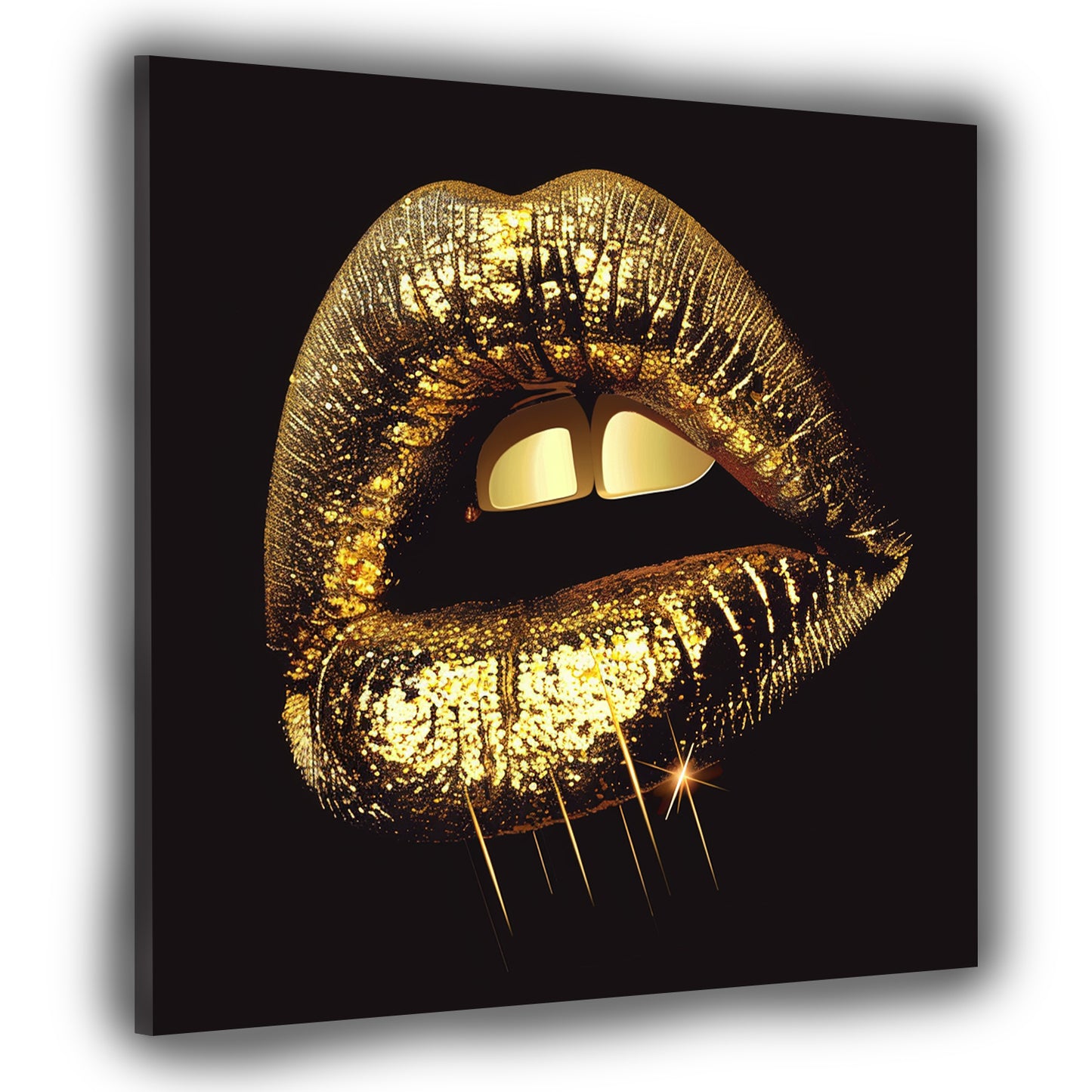 Wandbild goldene Lippen auf schwarz