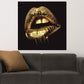 Wandbild goldene Lippen auf schwarz