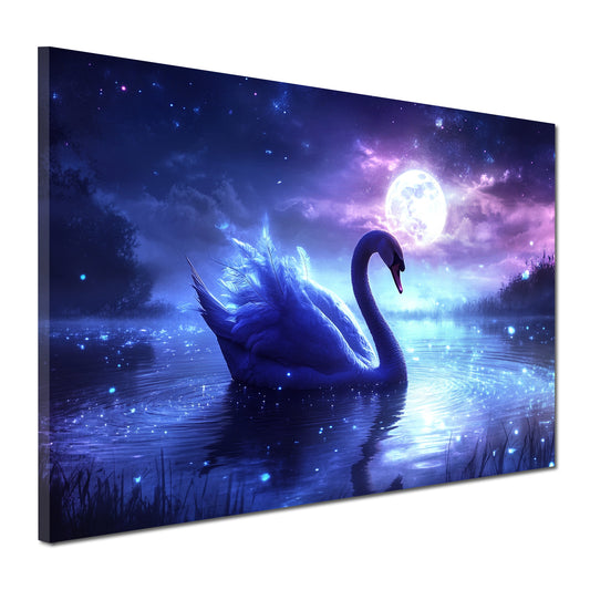 Wandbild magischer Schwan bei Vollmond Märchen Himmel Wasser modern
