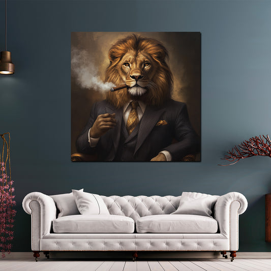 Wandbild majestätischer Löwe im Anzug mit Zigarre Erfolg Motivation