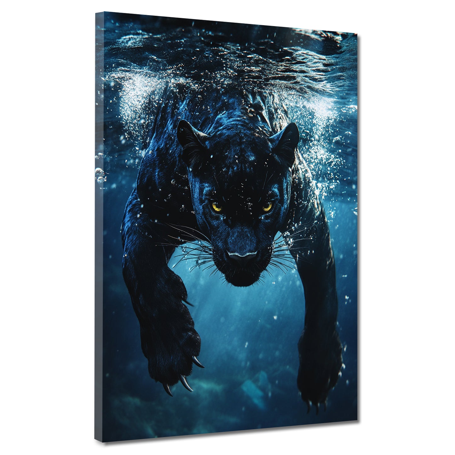 Wandbild schwarzer Panther im Wasser Dynamik Kraft Tiermotiv