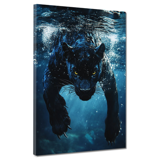 Wandbild schwarzer Panther im Wasser Dynamik Kraft Tiermotiv