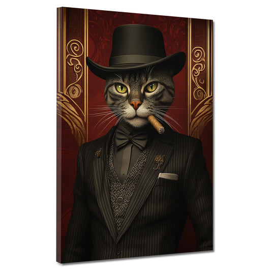 Wandbild Kater im Anzug mit Hut Eleganz Retro modern
