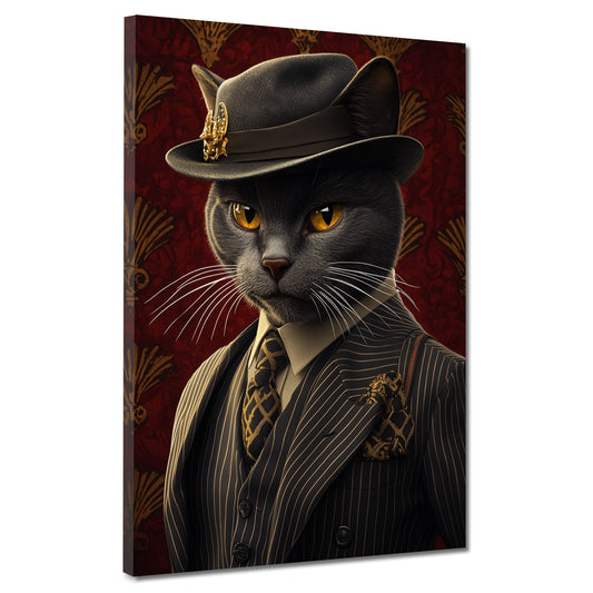 Wandbild stilvolle schwarze Katze im Anzug mit Hut Eleganz Retro