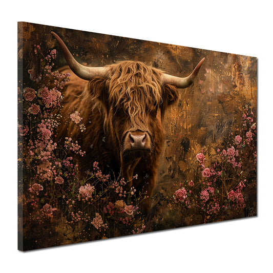 Wandbild stolze Kuh inmitten von Blumen Natur Romantik modern