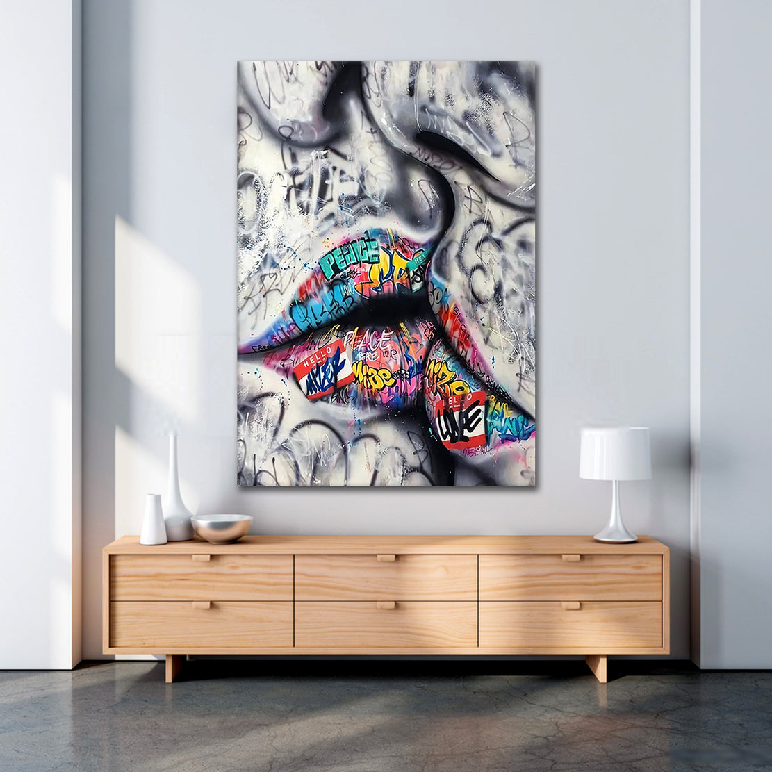 Street Art Lippen als Alu-Dibond Bild an der Wand