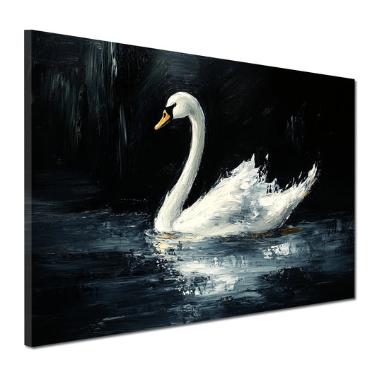 Wandbild weißer Schwan auf dunklem Wasser Eleganz Natur Kunst modern