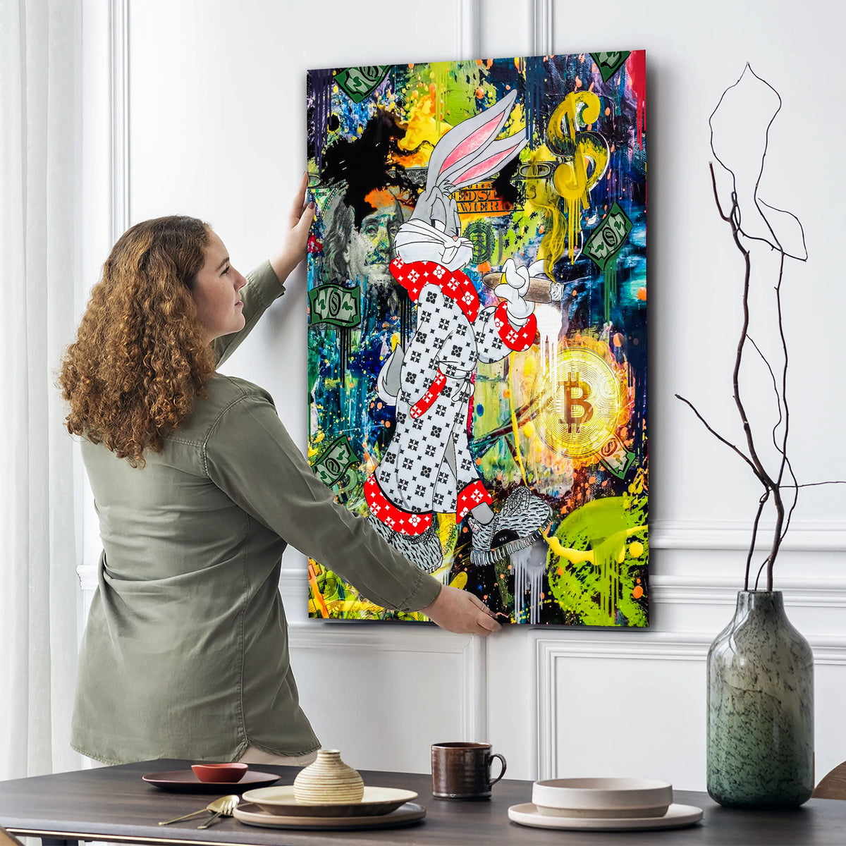 Comic Hase Pop Art Wandbild im Wohnraum