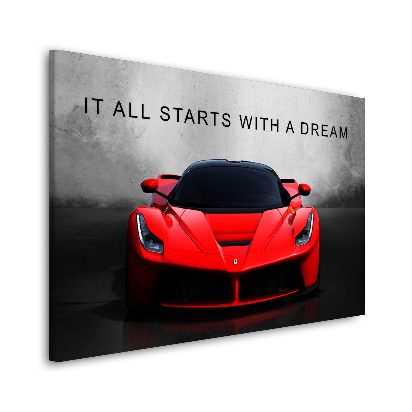 Wandbild Motivation Auto Sportwagen in rot It Starts With A Dream Geld & Erfolg