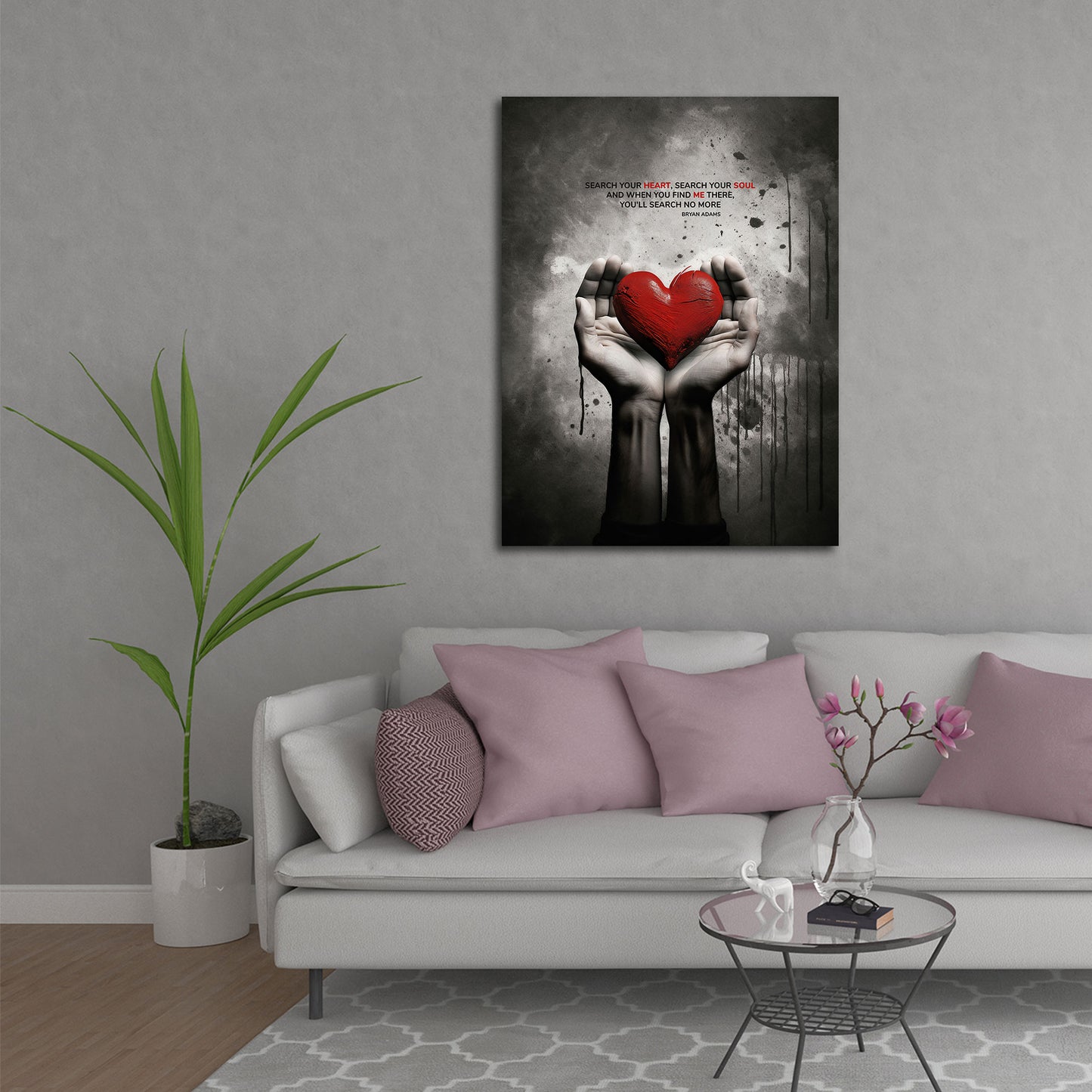 Zitat Hände mit Herz Abstract Style Wandbild
